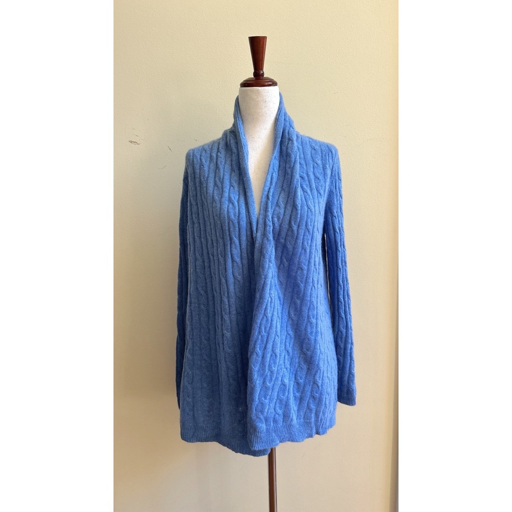 White Warren 100% Cashmere Cable Knit Shawl Collar Cardigan Sweater Blue XS